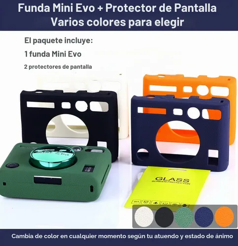 Vista 7 de Pocoukate Funda protectora para Instax Mini EVO, funda de silicona suave con protector de pantalla para cámara instantánea Fujifilm Instax Mini EVO