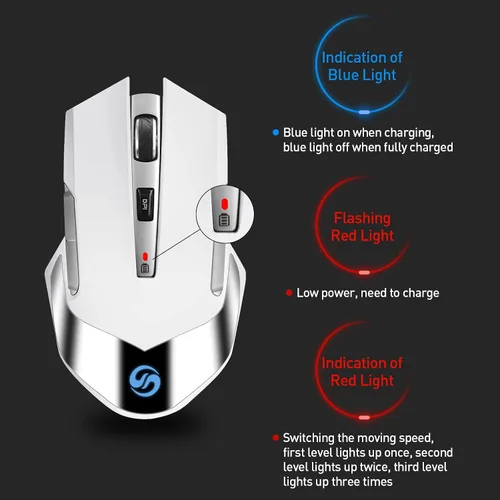Vista 2 de VEGCOO Mouse inalámbrico, mouse recargable C31, mouse mecánico silencioso para computadora con luz de pista inteligente, receptor USB 2.4G, 3
