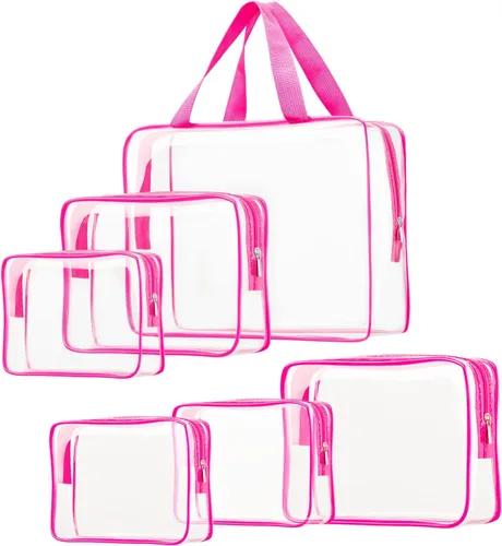 Vista 11 de 3 bolsas de cosméticos transparentes, aprobadas por la TSA, juego de bolsas de aseo transparentes para viajes, playa, bolsa de organización