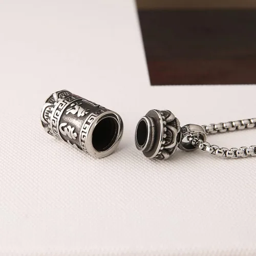 Vista 4 de STWTR Colgante de acero inoxidable de meditación budista tibetana con colgante conmemorativo de cremación para cenizas, collar para hombre y mujer