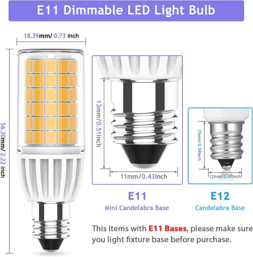 Vista 2 de Bombilla LED E11 regulable, AC120V blanco cálido 3000K 5W, reemplazo halógeno de 60 vatios, certificación UL CUL, JDE11 Mini bombilla LED
