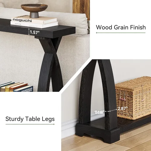 Vista 7 de Mesa consola de madera maciza para entrada, mesa estrecha de 63 pulgadas para sofá con almacenamiento de 2 niveles para entrada, vestíbulo, sala