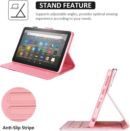 Vista 6 de Dteck Funda para tablet Fire HD 8 y Fire HD 8 Plus, (pantalla HD de 8 pulgadas, 10ª generación) – Funda protectora de cuero con tapa plegable