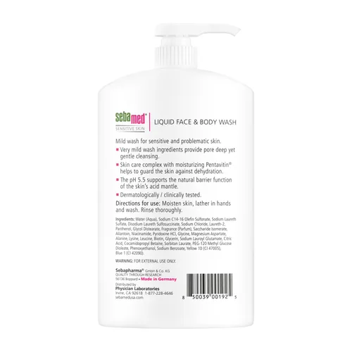 Vista 2 de SEBAMED Jabón líquido facial y corporal para pieles sensibles, pH 5.5, limpiador hidratante suave, hipoalergénico, recomendado por dermatólogos