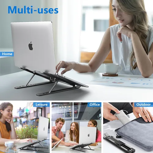 Vista 7 de Soporte para laptop de escritorio, soporte de aluminio para MacBook, elevador de computadora para escritorio, soporte portátil plegable ajustable