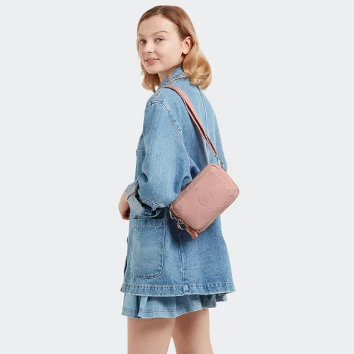 Vista 5 de Kipling Abanu - Bolso cruzado para mujer, ligero, ajustable, de nailon con bolsillos con cremallera multicompartimento, color rosa tierno, Rosa