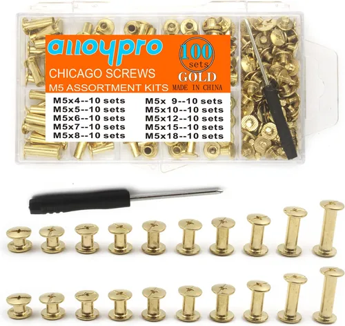 Vista 7 de Juego de 50 tornillos dorados para encuadernación Chicago, kit surtido de remaches de uñas, botón de Chicago, decoración de cuero, encuadernación