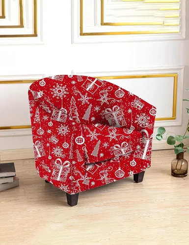 Vista 2 de CRFATOP - 2 fundas para silla de club, fundas elásticas para silla de barril, fundas para silla de bañera con motivo navideño, fundas suaves