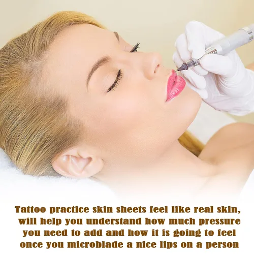 Vista 4 de Maitys - 5 hojas de tatuaje de labios para práctica, colorete de labios, práctica de microblading, piel falsa para suministros de máquina