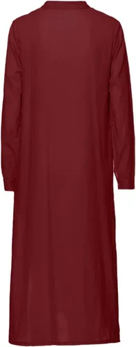 Vista 50 de Vestido de manga larga para mujer, casual, de algodón, lino, con botones, maxivestidos tipo caftán, blanco y azul
