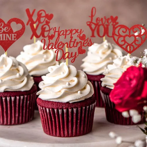 Vista 3 de Decoración para cupcakes con diseño de corazón para el día de San Valentín, selecciones de comida, boda, aniversario, compromiso, despedida