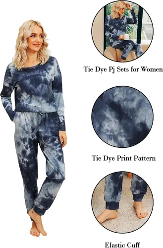 Vista 4 de Banamic Conjunto de ropa de descanso para mujer, conjunto de pijama a cuadros con camiseta y pantalones