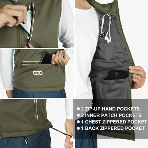 Vista 2 de 33,000ft Chaleco para hombre a prueba de viento y ligero para golf, ropa exterior con bolsillos, chaqueta sin mangas de softshell para correr Verde