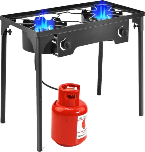 Vista 10 de Giantex Estufa de un solo quemador al aire libre, soporte de quemador de alta presión máx. 100,000 BTU, regulador de 0-20 PSI patas desmontables