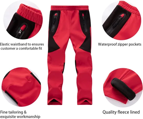 Vista 5 de WULFUL Pantalones de esquí de nieve impermeables para niños y niñas al aire libre de forro polar para senderismo, pantalones de snowboard aislados