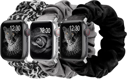 Vista 16 de TOYOUTHS - 3 paquetes compatibles con Apple Watch Band Scrunchies 1.496 in (38 mm) tela suave patrón impreso pulsera de tela para mujer iWatch