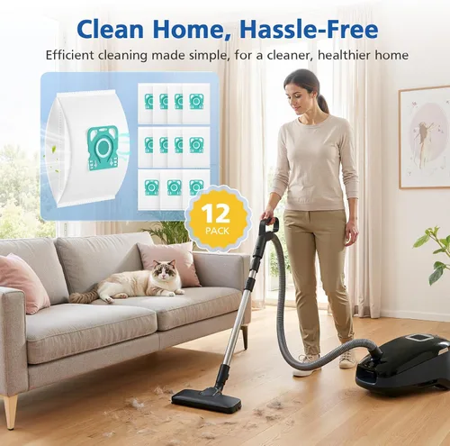 Vista 8 de Paquete de 12 bolsas de vacío para aspiradora HyClean Air TU compatibles con aspiradoras Miele Guard L1 y S1, con 4 filtros de escape AirClean y 4