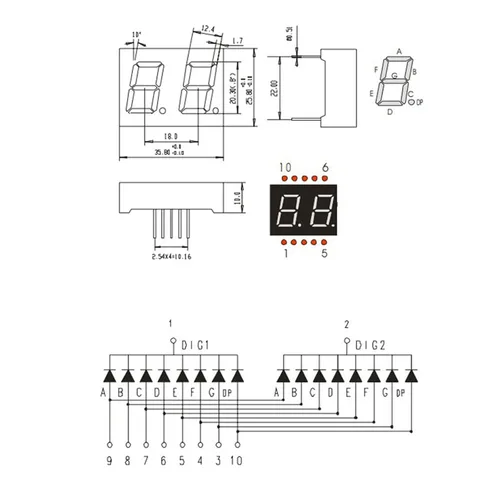 Vista 6 de PATIKIL Tubo digital con pantalla LED, paquete de 5 unidades de cátodo común 7 segmentos 10 pines 2 bits 3.3 V módulo de pantalla LED para placa
