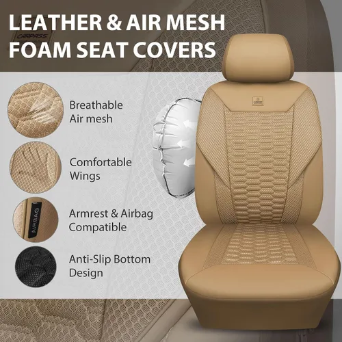 Vista 3 de CAR PASS Juego completo de fundas para asientos de coche de malla de espuma 3D de cuero, fundas para asientos de coche de malla transpirable