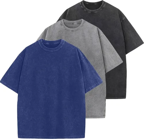 Vista 27 de Camisetas de algodón para hombre, de gran tamaño, unisex, de manga corta, casual, holgada, de lavado, unicolor, básicas A-Negro