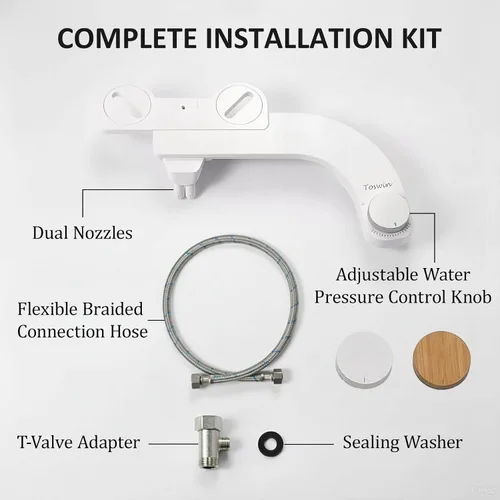 Vista 6 de Bidé de mano izquierda, bidé para zurdos, control lateral izquierdo, accesorio de bidé para inodoro con boquillas delanteras y traseras dobles