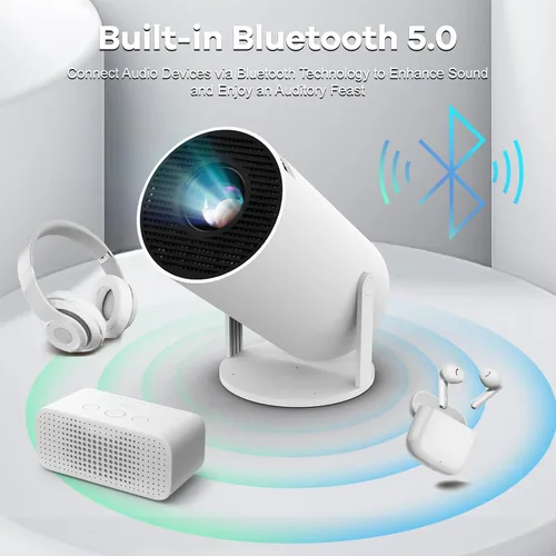 Vista 7 de FEARWIKY Mini proyector con WIFI 5G y Bluetooth, soporte 4K 1080P Proyector portátil giratorio de 180° Proyector de película de pantalla de 130