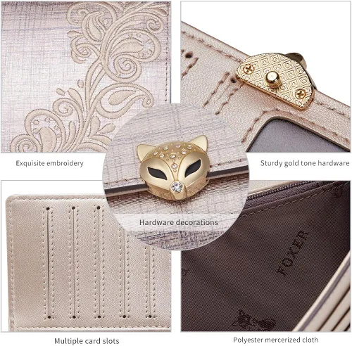 Vista 4 de Carteras de mano de cuero para mujer con triple pliegue carteras grandes