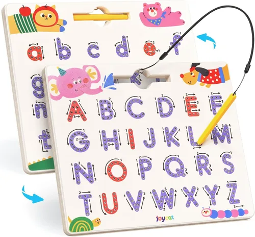 Vista 14 de JoyCat Juego de tableros magnéticos de letras y números para trazar, tablero doble cara de alfabeto y números para niños pequeños, práctica de ABC