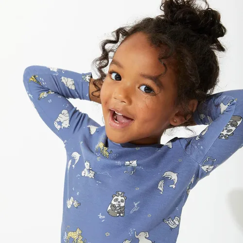 Vista 5 de Bellabu Bear Conjunto de pijama de bambú de dos piezas para niños y niñas, pijamas familiares a juego, viscosa de bambú