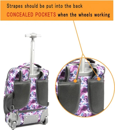 Vista 2 de Mochila con ruedas de 18 pulgadas, multicompartimento, tamaño grande, antisuciedad para niños, de Tilami, hiking
