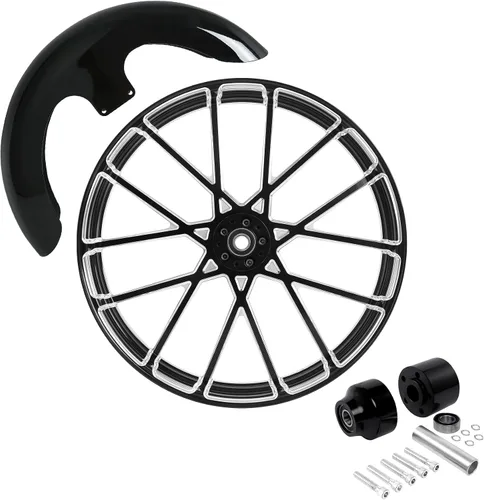 Vista 71 de TCMT Llanta de rueda delantera de 21", buje de rueda de brida de doble disco con guardabarros delantero negro sin pintar, compatible con modelos