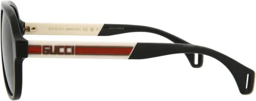 Vista 3 de Gucci Gafas de sol de aviador, color negro, blanco, gris, gafas de lujo, hechas en Italia, marco de acetato, moda de diseñador para el lujo diario