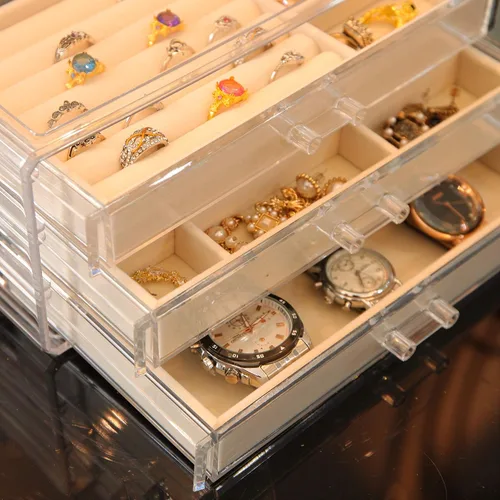 Vista 9 de Organizador de joyas Cq Acrylic de terciopelo con 3 cajones