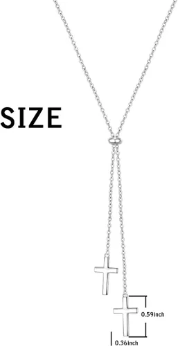 Vista 3 de FLYOW Collar Lariat de cadena larga, estilo simple, plata de ley 925, colgante de corazón ajustable en forma de Y