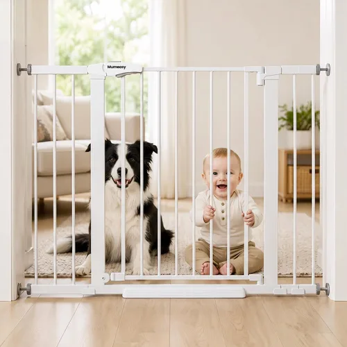 Vista 17 de Puerta de bebé para escaleras, puerta de perro con cierre automático de 29.7-43 pulgadas para puertas y pasillos, puerta para mascotas montada a