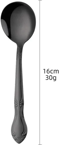 Vista 2 de Cucharas de sopa, cucharas redondas de acero inoxidable para caldo con borde de flor, juego de 12 piezas de acero inoxidable para café, azúcar