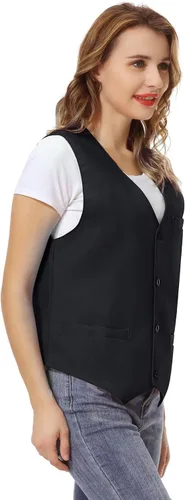 Vista 4 de TopTie Chaleco Unisex con Botones Chaleco de Uniforme de Trabajo Negro