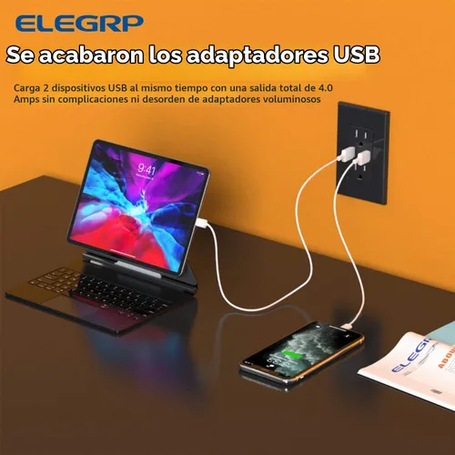 Vista 5 de ELEGRP Receptáculo de toma de pared USB con puertos USB duales de 4.0 A, receptáculo dúplex resistente a manipulaciones de 15 amperios, toma de Negro