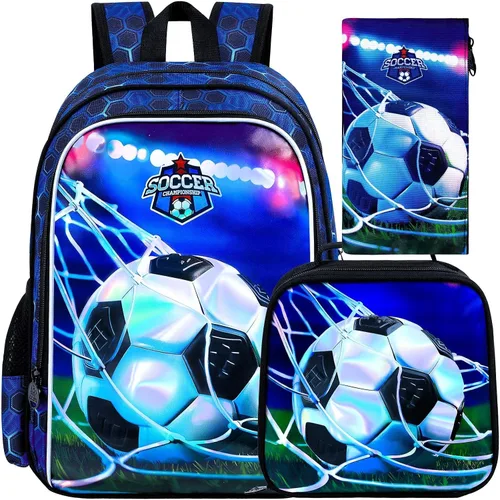 Vista 9 de gxtvo Mochila para niños de 3 piezas, 16 pulgadas con lonchera, resistente al agua, para preescolar, Astronauta Cohete Azul, Tamaño único, Impresión