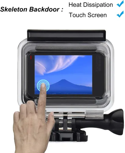 Vista 6 de GEPULY Carcasa de esqueleto para Hero 2018/7/6/5 Negro - GoPro Funda abierta lateral USB Pass Through para grabación prolongada/transmisión en vivo