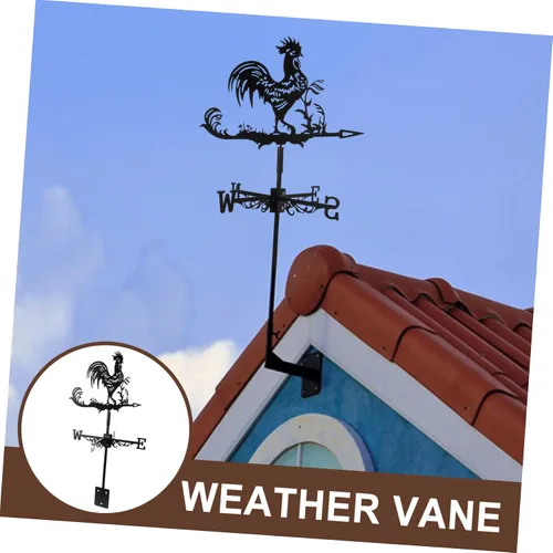 Vista 7 de Happyyami Paleta de viento de gallo en la azotea de la azotea, indicador de dirección del viento de metal retro, decoración de arte de jardín