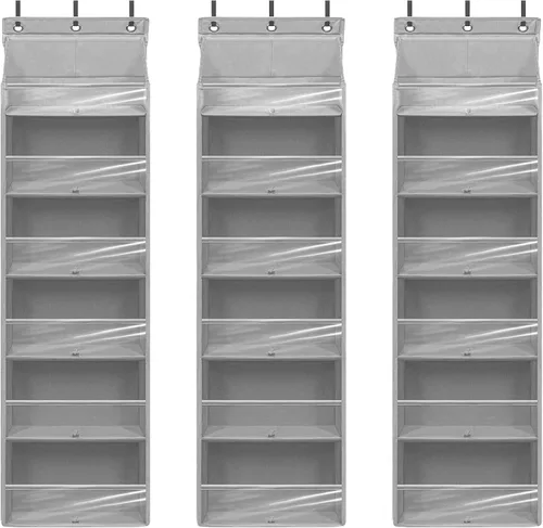 Vista 16 de Organizador de puerta con 6 bolsillos extra grandes, 12 bolsillos laterales, estante de almacenamiento resistente para armario, organizador de Beige