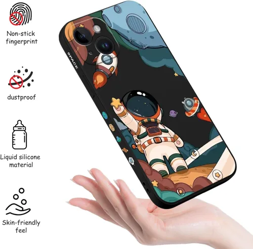 Vista 4 de LEECG Funda para iPhone 14 con Patrón de Flores de Mariposa de Astronauta, Forro de Microfibra Suave Anti-Rayones en el Interior, Cubierta