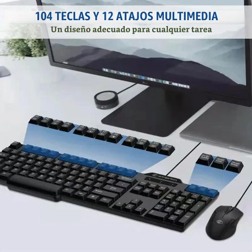 Vista 3 de Combo de teclado y mouse con cable, tamaño completo de 104 teclas, USB Plug