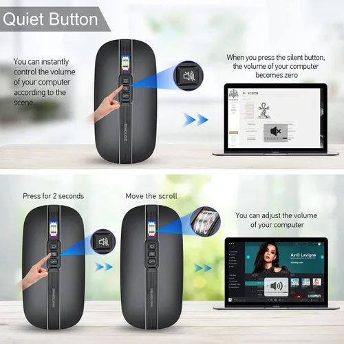 Vista 5 de FMOUSE Ratón inalámbrico Bluetooth delgado portátil con múltiples botones para pantalla de escritorio con un solo clic, ajuste de velocidad