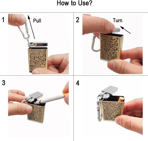 Vista 3 de Hourwof Cenicero portátil de metal con tapa, cenicero de bolsillo al aire libre para cigarrillos, lindas bandejas de ceniza de viaje con llavero