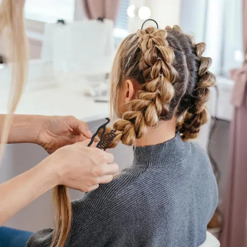 Vista 7 de Herramientas de cola de cabello, juego de 4 herramientas de trenzado de ciempiés francés, herramientas de bucle, bricolaje para peinar el cabello
