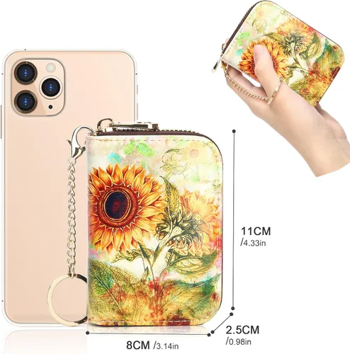 Vista 5 de APHISON - Tarjetero con protección RFID, carteras , funda para tarjetas de cuero con cremallera para mujerniñacaja regalo