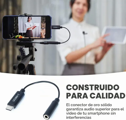 Vista 5 de Movo UCMA-1 Cable adaptador de micrófono TRS hembra de 0.138 in a conector USB tipo C Dongle - Compatible con Samsung Galaxy, Pixel, Moto, HTC, iPad