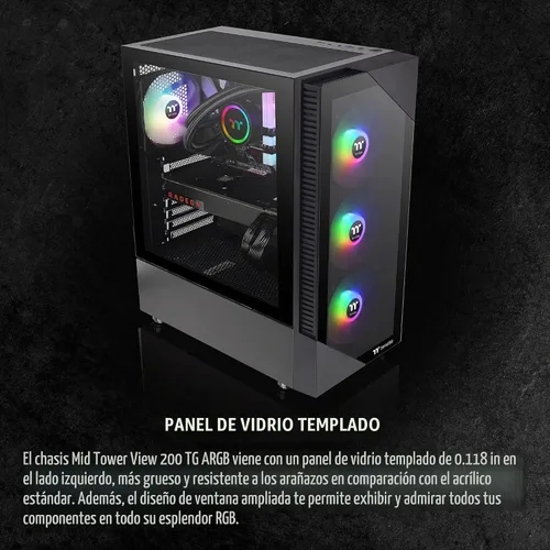 Vista 4 de Thermaltake View 200 TG ARGB Motherboard Sync ATX Caja de computadora de torre media de vidrio templado con ventilador ARGB frontal de 0.118 x 4.724